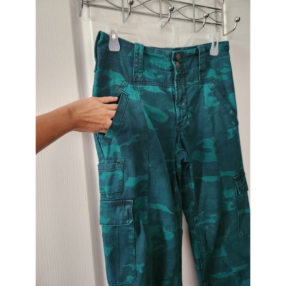 Anthropologie Austin Cargo Crop Pants Womens Teal Camouflage Stretch Twill Sz 27 - Picture 5 of 12